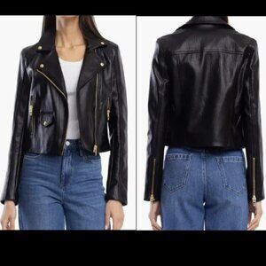 Blank NYC Black Faux Leather Jacket with Gold Accents Sz S